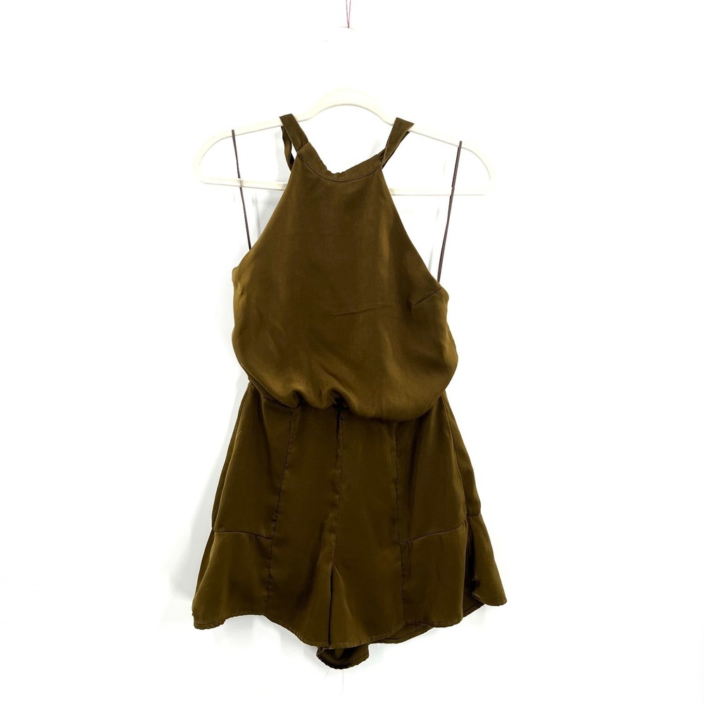 Urban Outfitters metallic Green satin romper cottagecore fairycore halter S